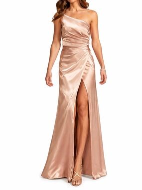 Galina Signature Charmeuse Draped One-Shoulder Bridesmaid Dress 10 Blush flaw